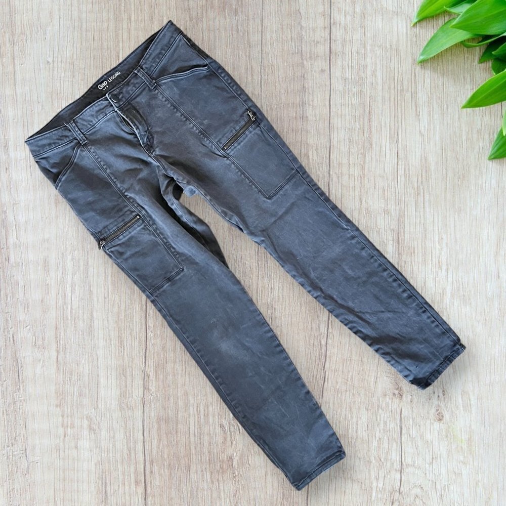 GAP Stretch Utility Legging Pants Dark Gray Zipper Pockets Women's 8